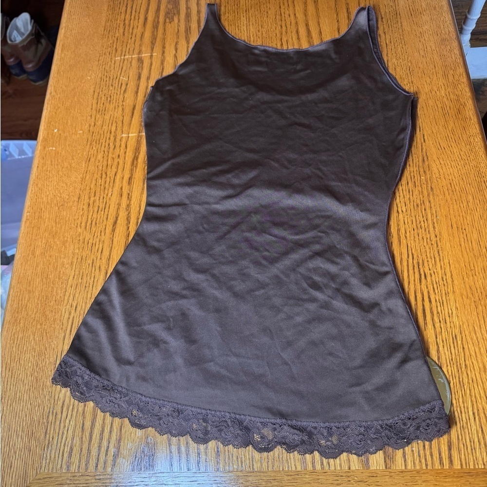 SPANX by Sara Blakely Brown Lace-Trim Shapewear Tank Top – Size Medium - Picture 2 of 4